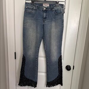 Bisou Bisou Blue and Black Flare Wide Leg Jeans